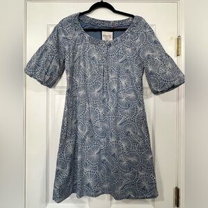 Esprit Light Blue/Cream Women's Midi Dress - Modest with puffed sleeves - SZ 12